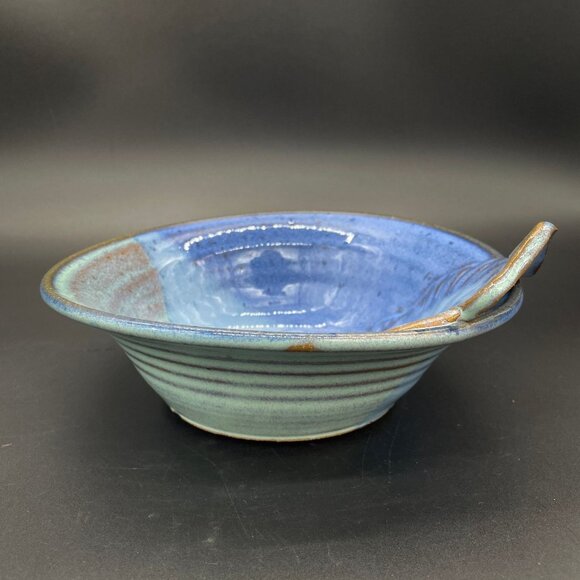 Vintage Art Pottery Manatee Bowl Jamie De Guzman Blue Green Nautical Beach Ocean - Picture 5 of 10